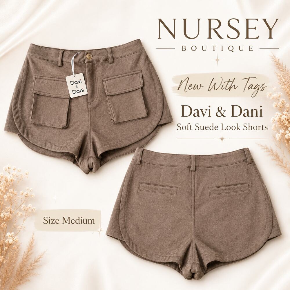 Davi & Dani Faux Suede Brown Micro Shorts Medium Flap Pocket Boutique